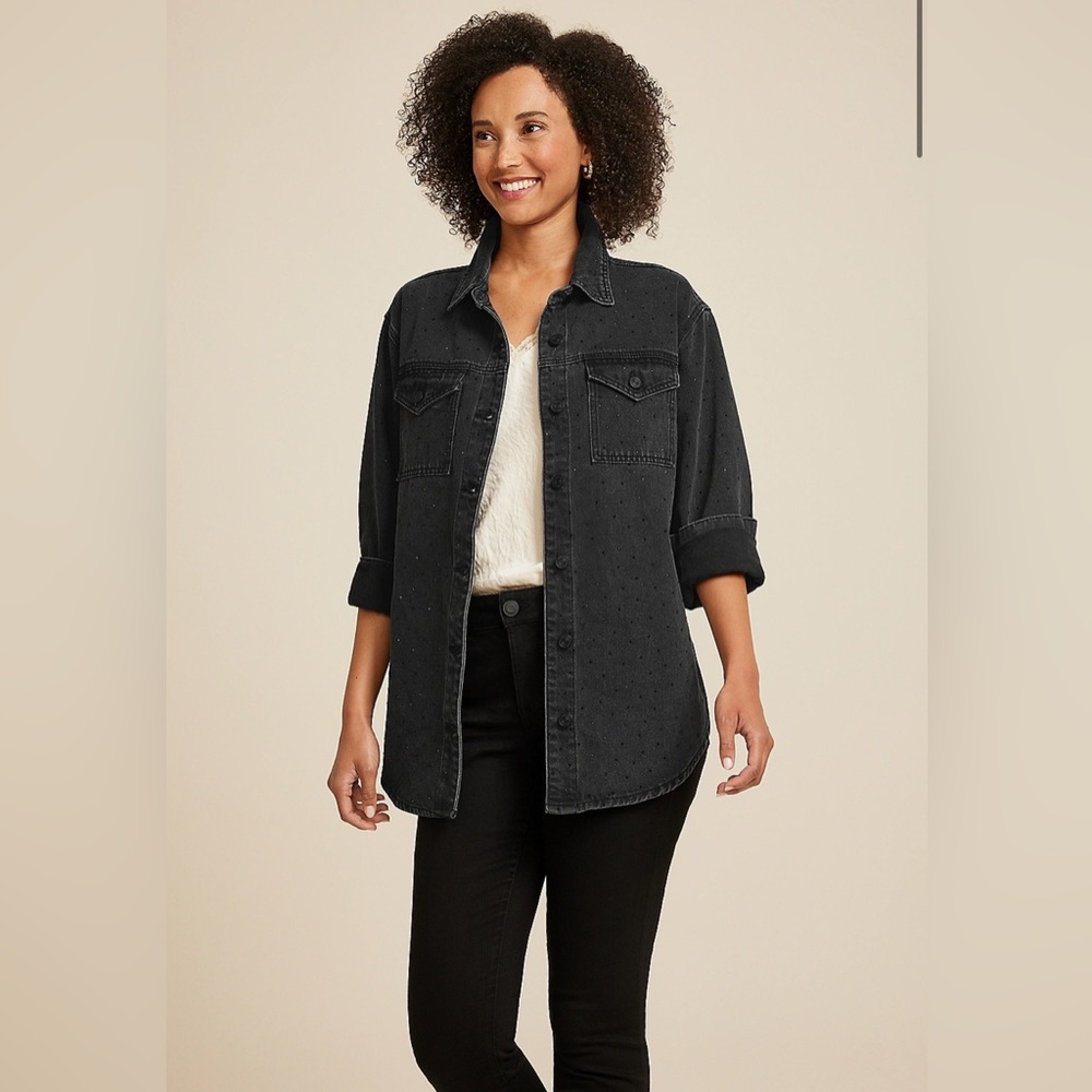 Black Sparkle Denim Shacket